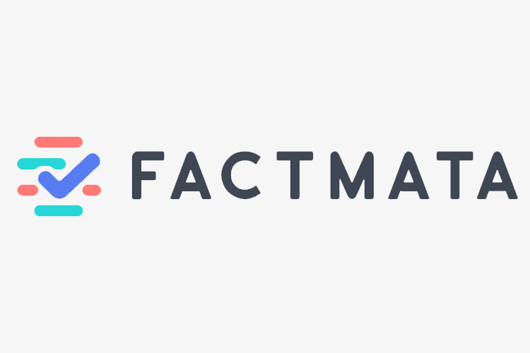 Il logo di Factmata: linee orizzontali arrontondate con una spunta blu. Factmata è un servizio per contrastare le fake news.