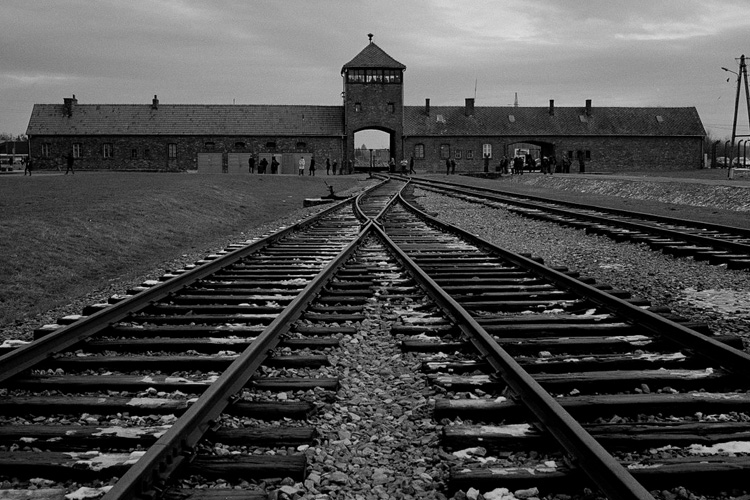 Rotaie che portano al campo di concentramento di Auschwitz